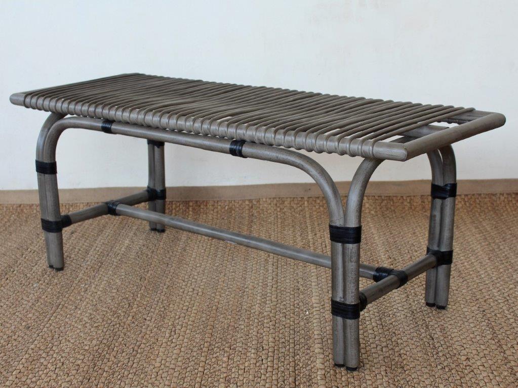 Rattan Bench With Leather Binding